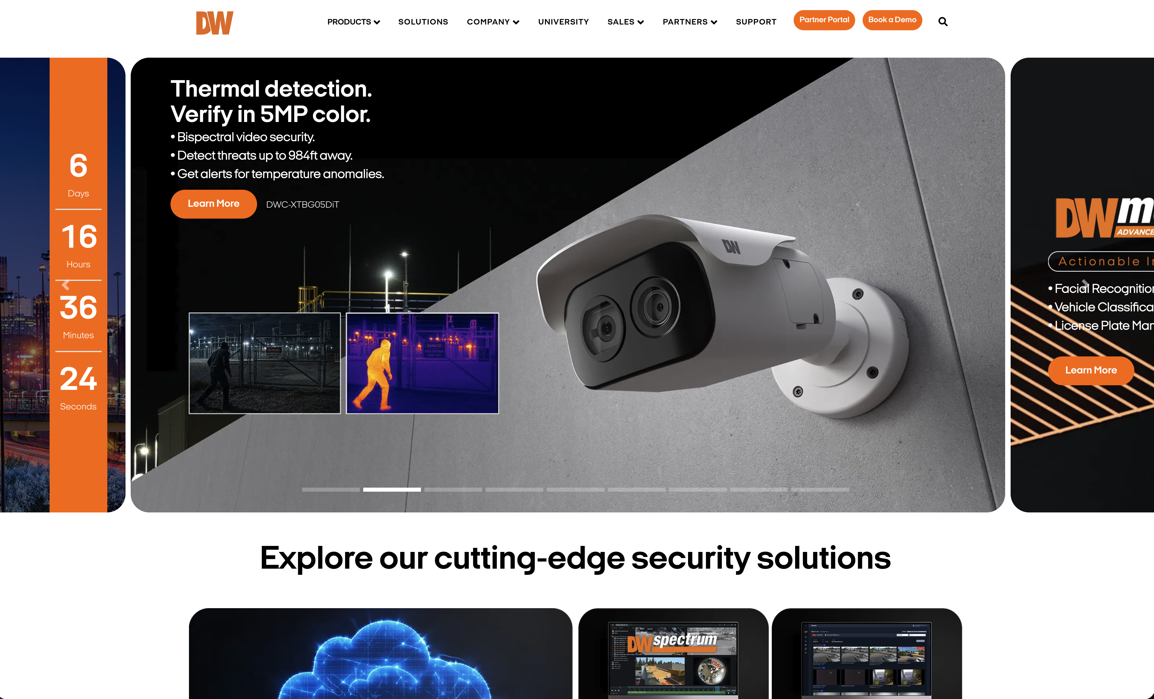 Digital Watchdog website showcasing thermal detection cameras and video surveillance solutions